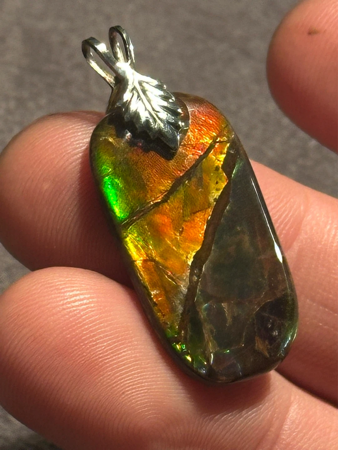 Sterling Green Variscite Pendant / Canadian Ammolite pendant - photo 3