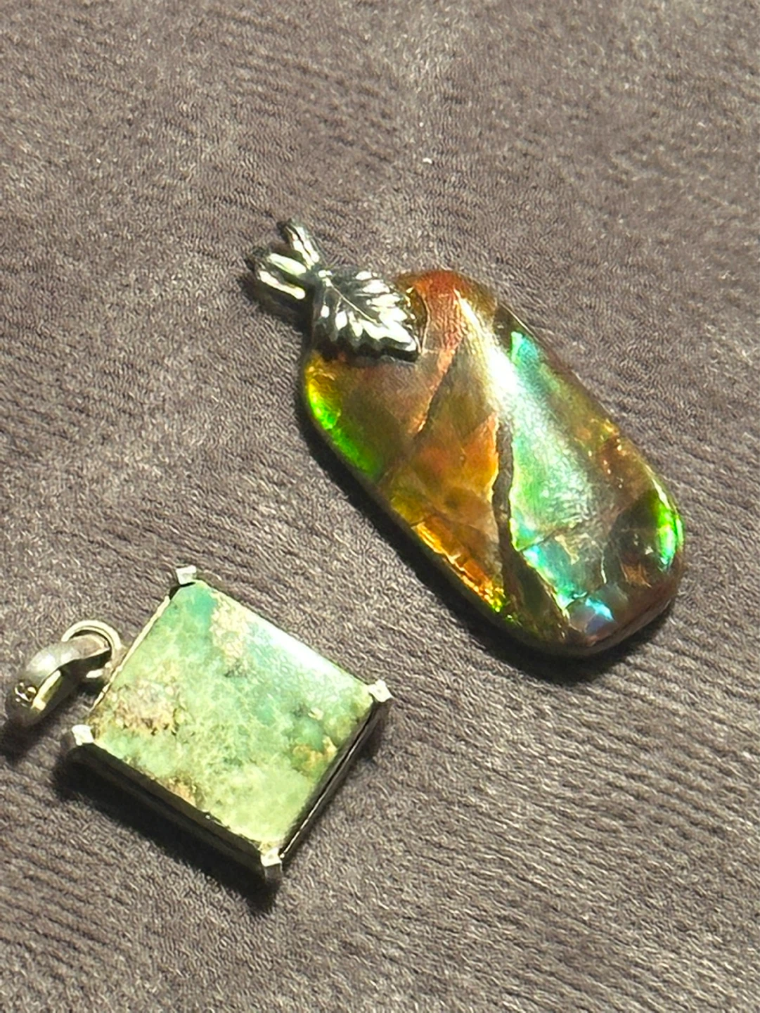 Sterling Green Variscite Pendant / Canadian Ammolite pendant