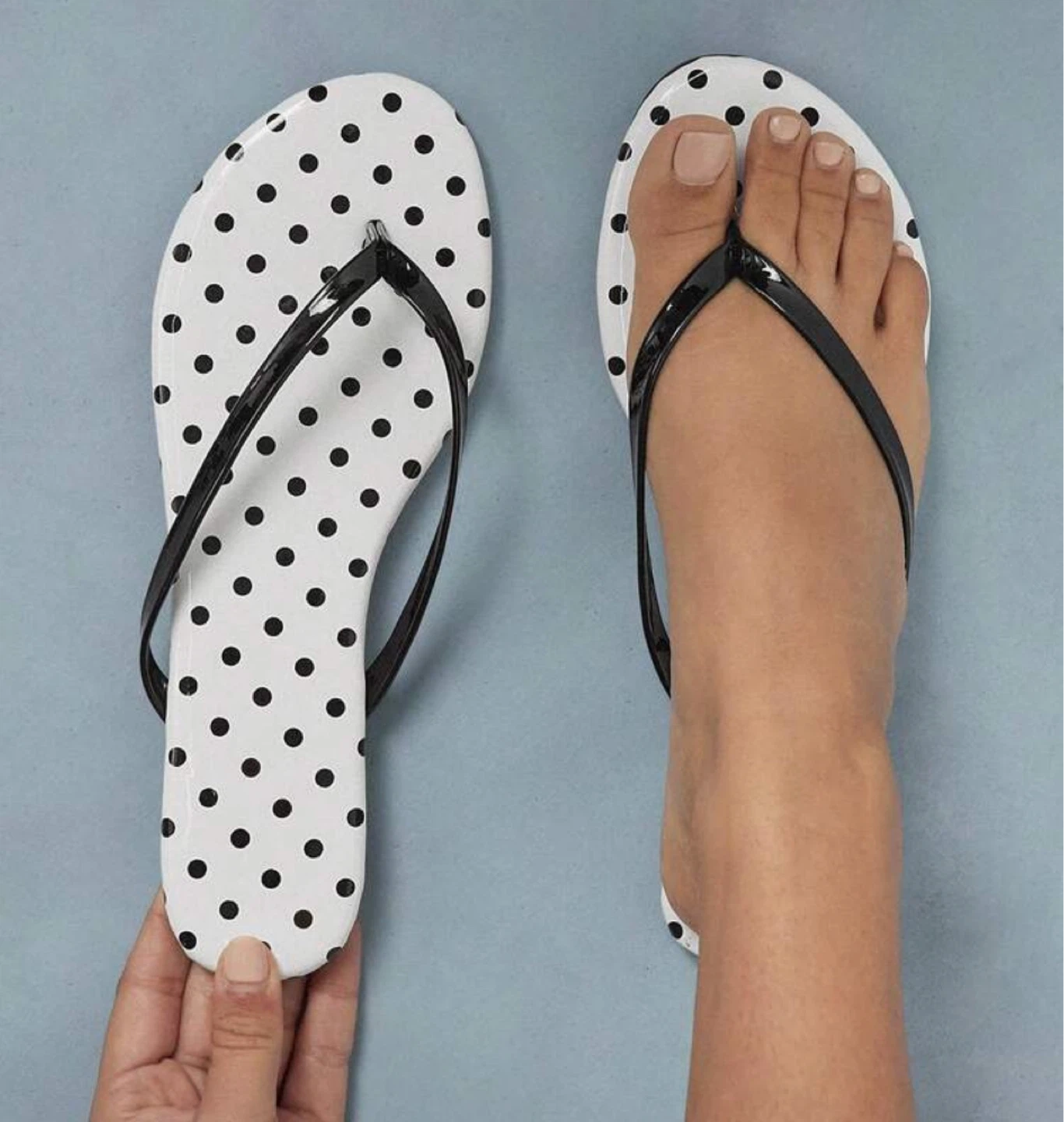White and Black Polka Dot Flip Flops
