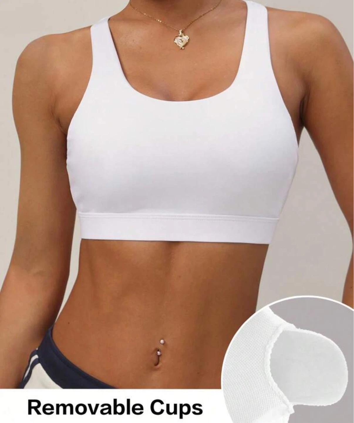 White Sports Bra with Removable Cups