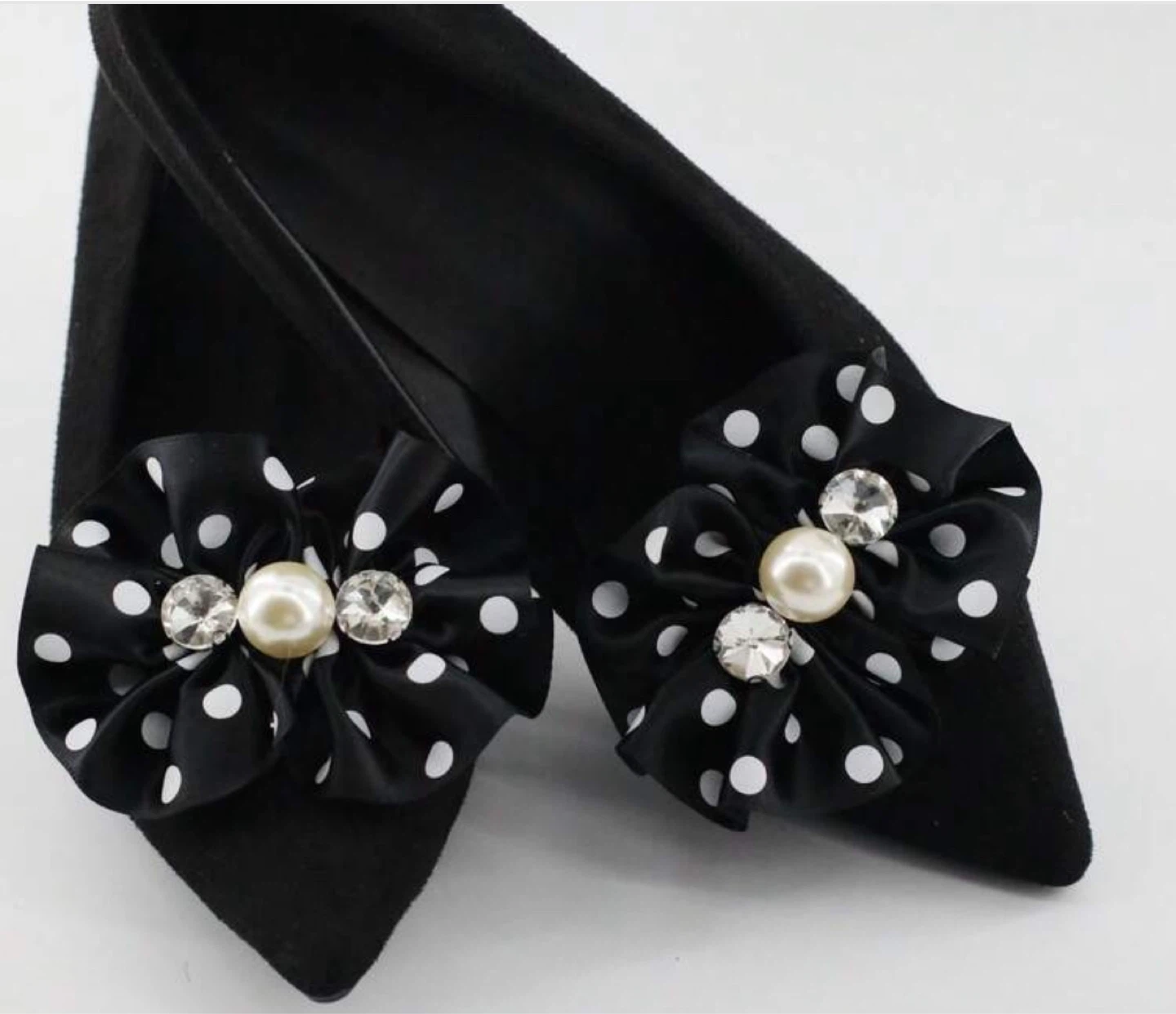 Black Polka Dot Shoe Clips with Pearl and Rhinestone - photo 2