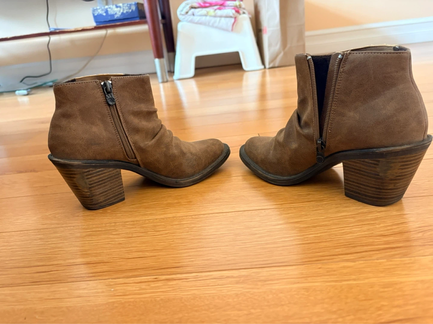 Brown Faux Suede Ruched Ankle Boots - photo 4
