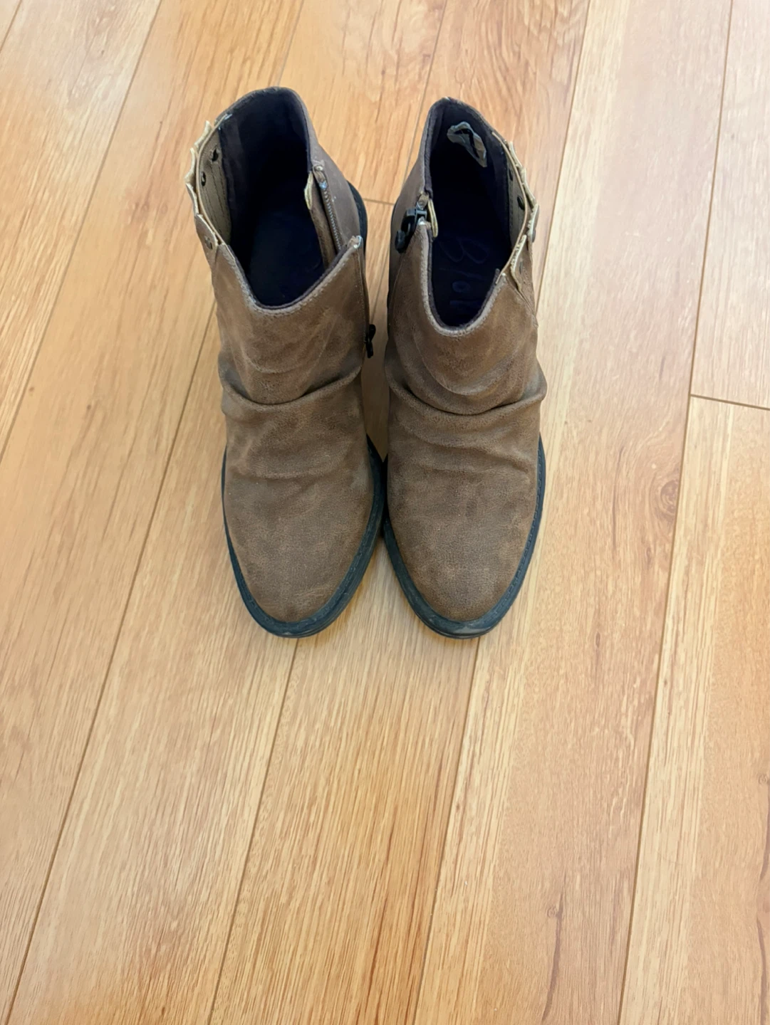 Brown Faux Suede Ruched Ankle Boots