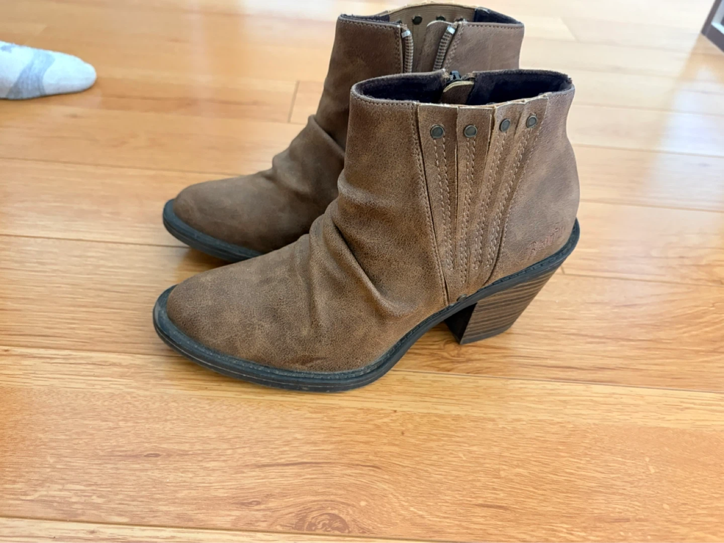 Brown Faux Suede Ruched Ankle Boots - photo 2