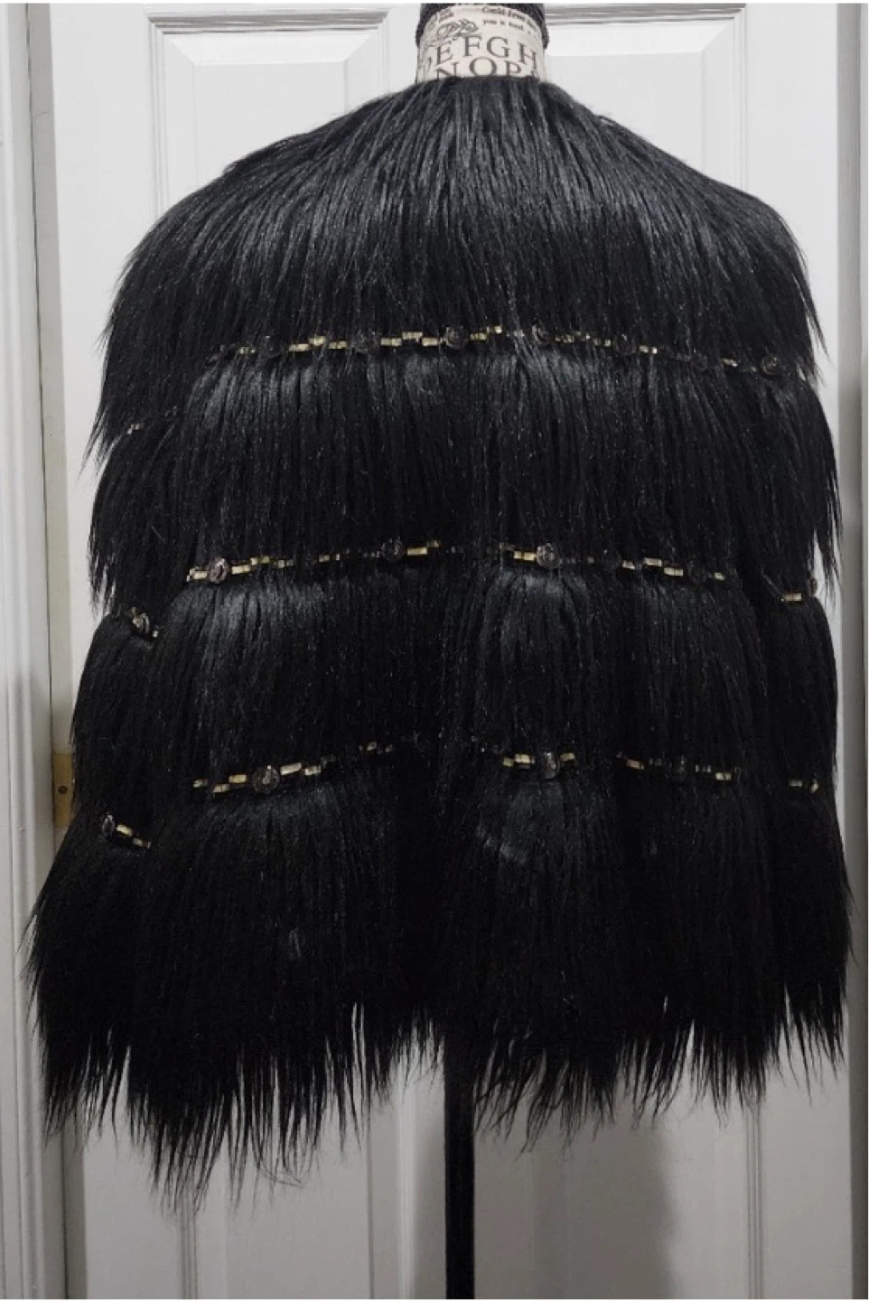 Tadashi Shoji Black Faux Fur Shaggy Coat with Embellishments - photo 2