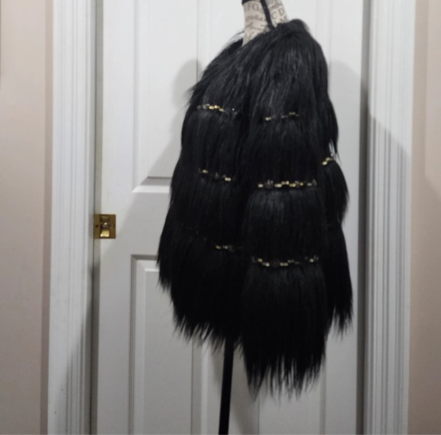 Tadashi Shoji Black Faux Fur Shaggy Coat with Embellishments - photo 3