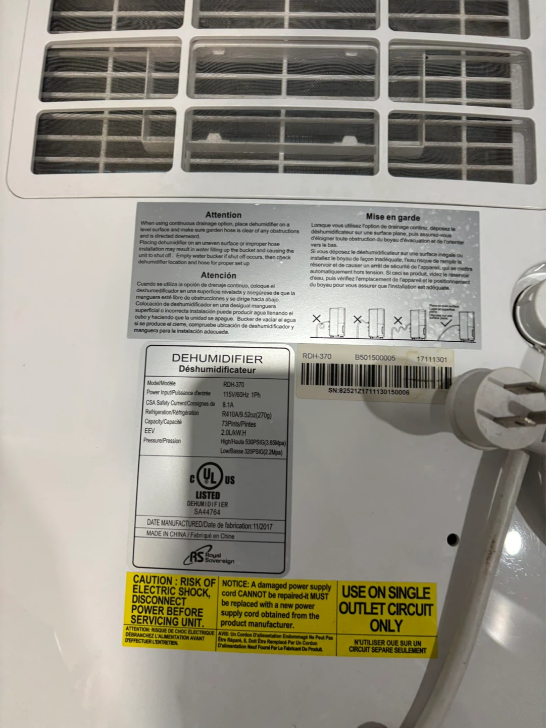Two Dehumidifiers: Royal Sovereign and Midea