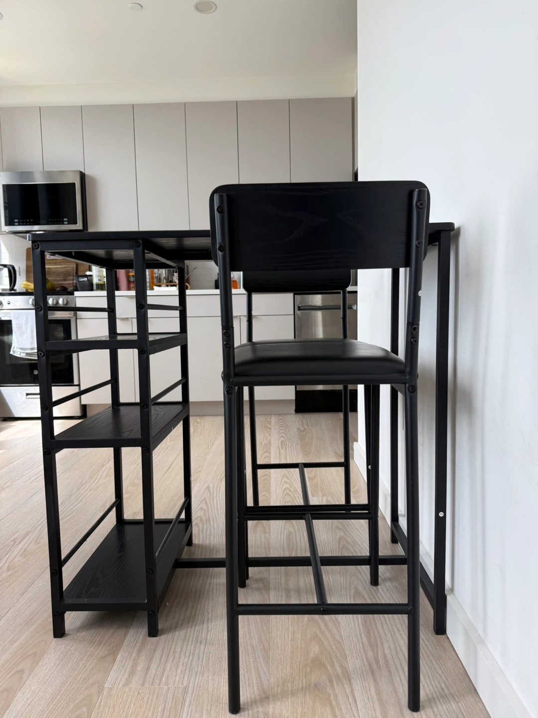 Black Bar Table Set with 2 Stools and Shelf Storage - photo 2