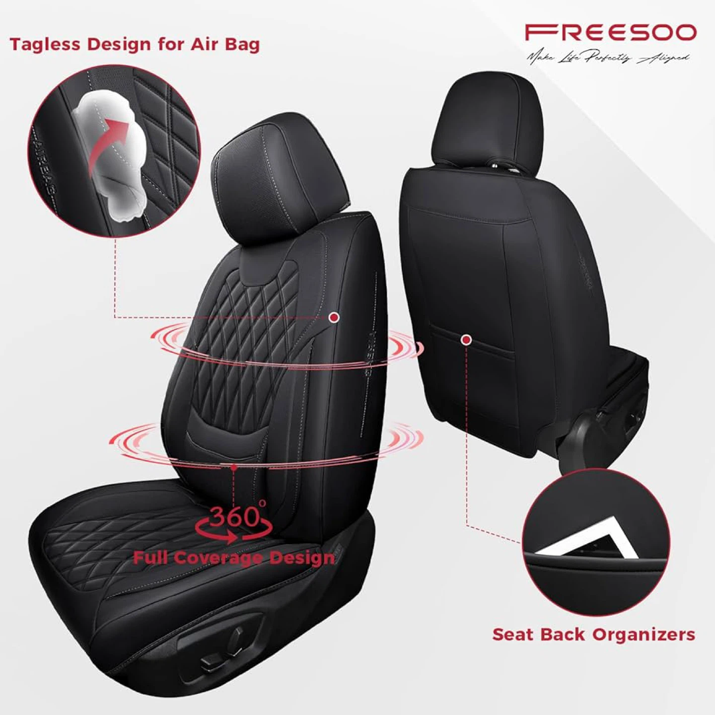 FREESOO Black Car Seat Covers Full Set - Faux Nappa Leather - photo 2