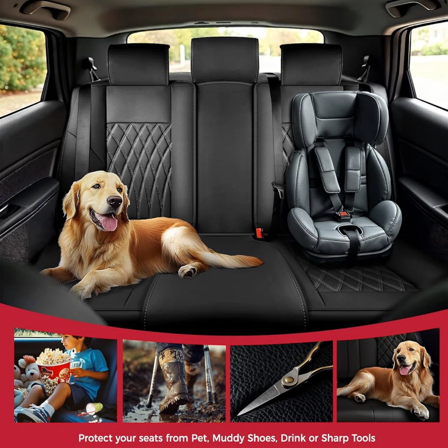 FREESOO Black Car Seat Covers Full Set - Faux Nappa Leather - photo 3