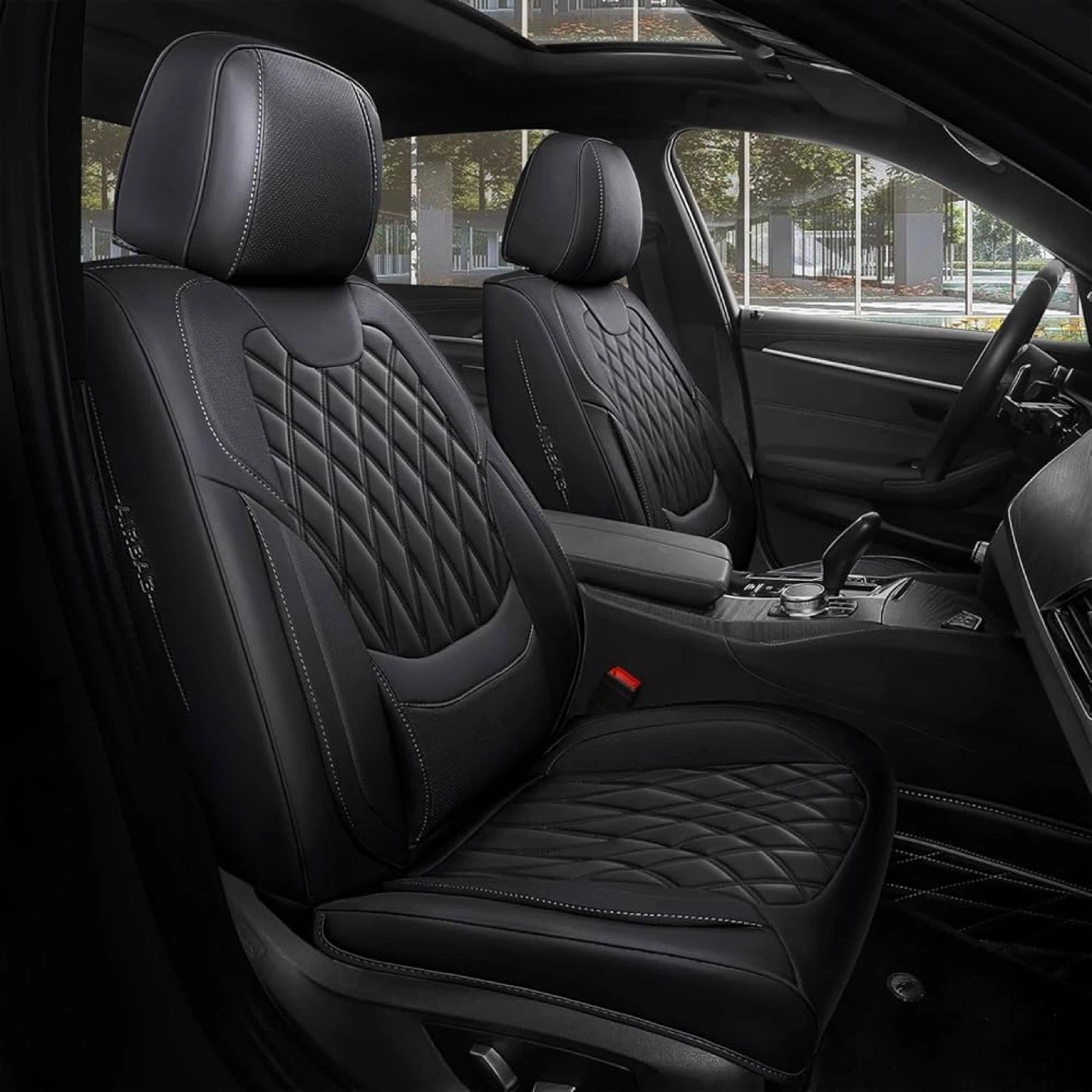 FREESOO Black Car Seat Covers Full Set - Faux Nappa Leather