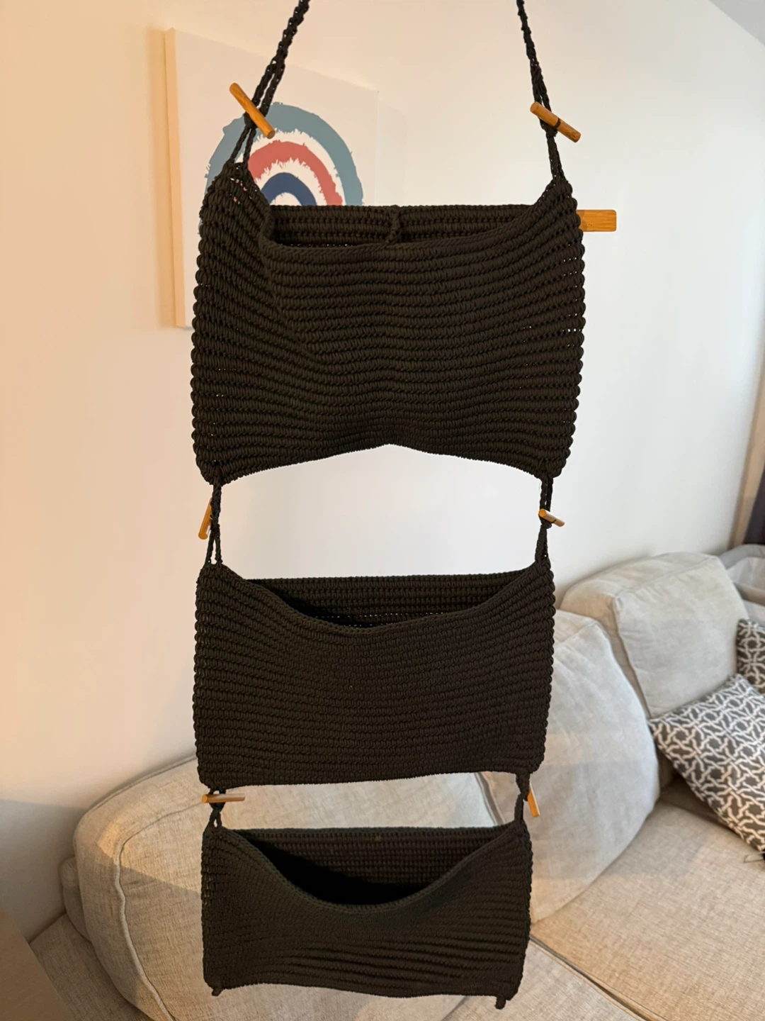 Hanging 3-Tier Black Macrame Wall Organizer - photo 2