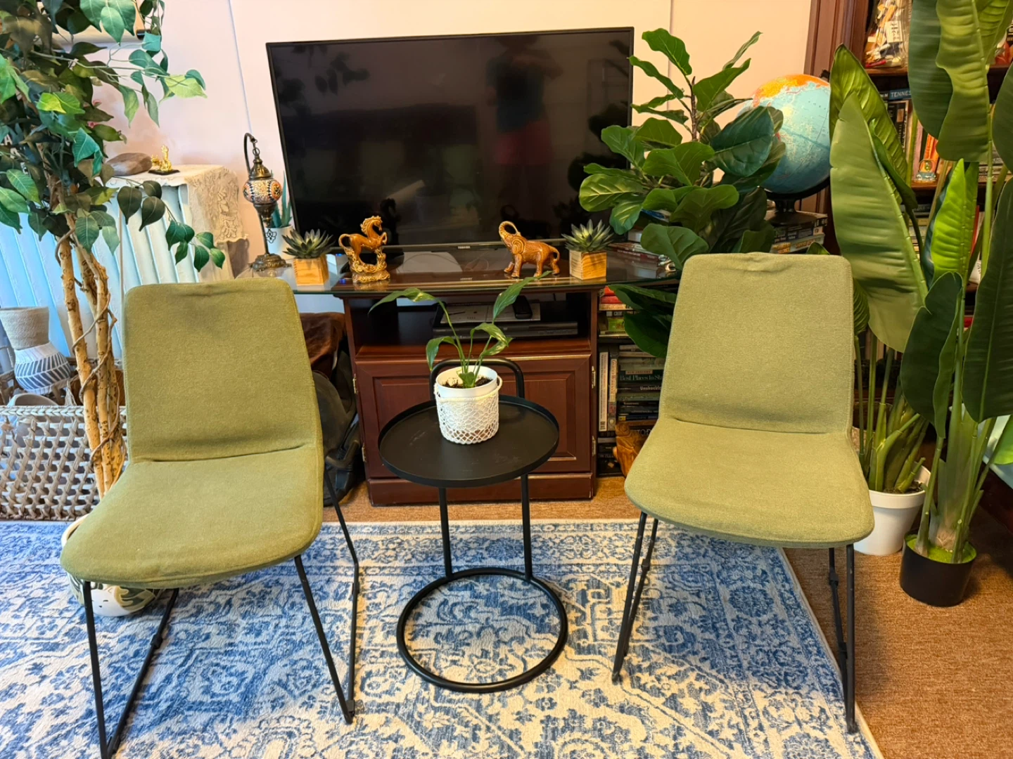 Set of 2 Green Upholstered Dining Chairs