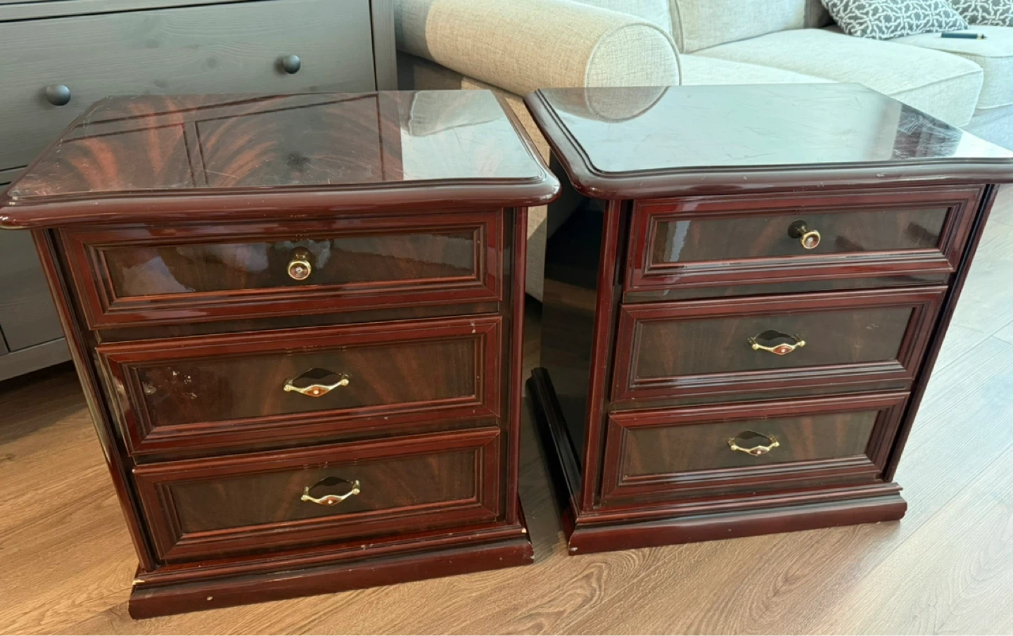 Dark Wood Nightstand with 3 Drawers