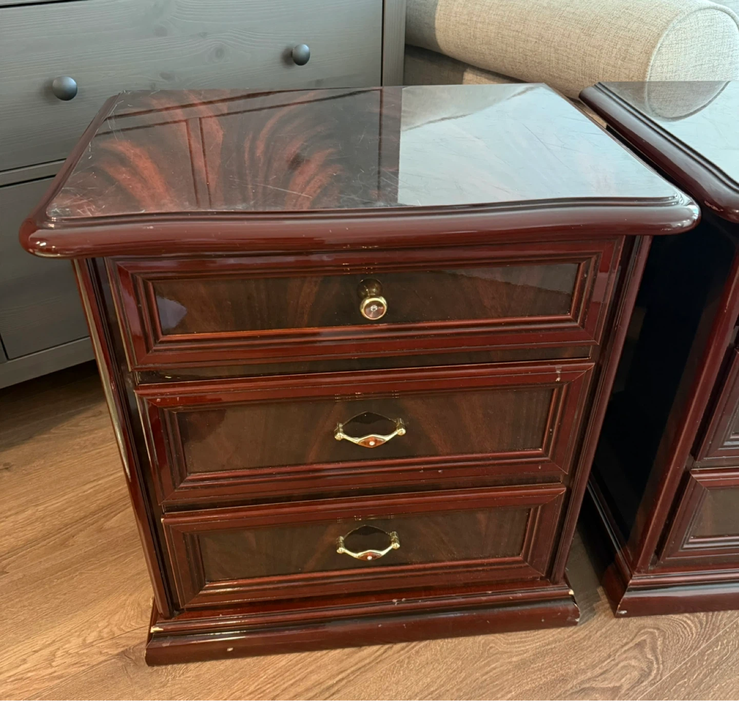 Dark Wood Nightstand with 3 Drawers - photo 2