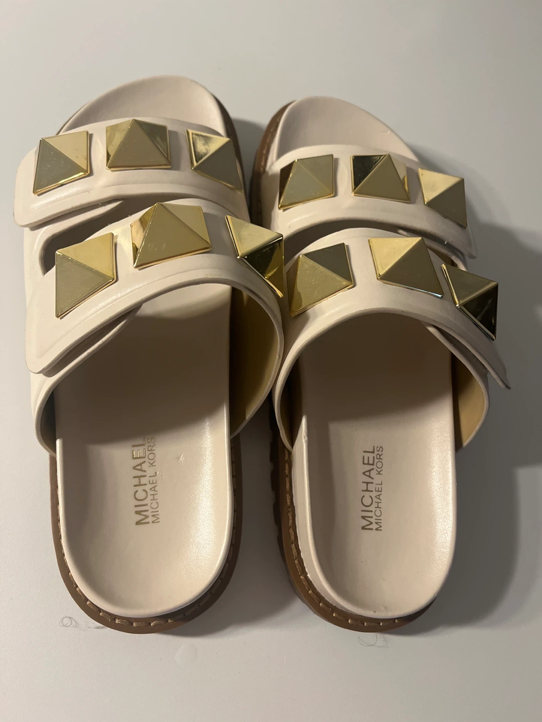 Michael Kors Studded Slide Sandals Cream