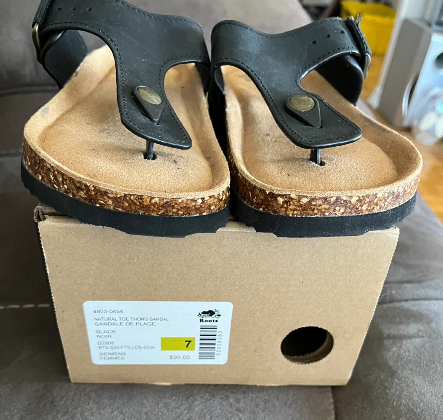 Roots Natural Toe Thong Sandals - Black, Size 7 - photo 2