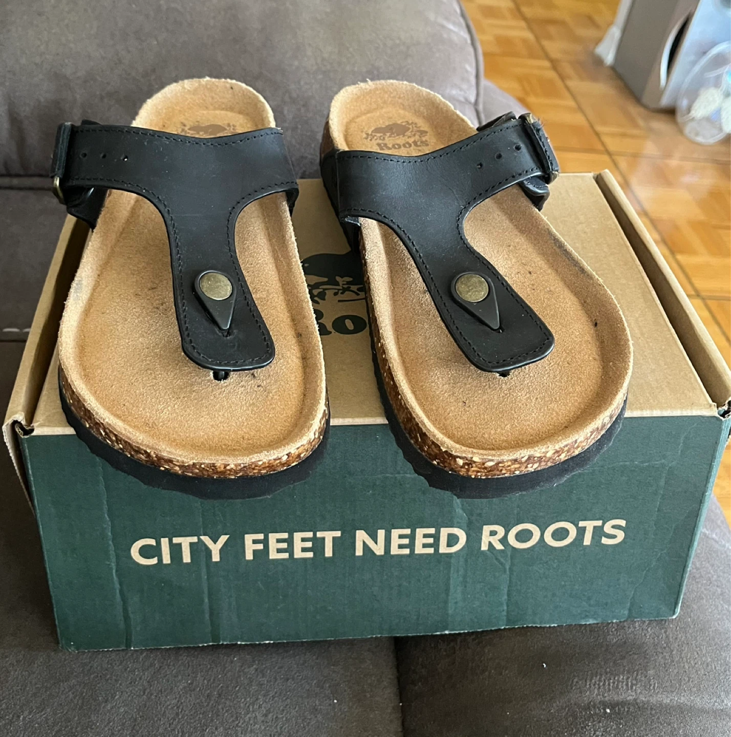 Roots Natural Toe Thong Sandals - Black, Size 7
