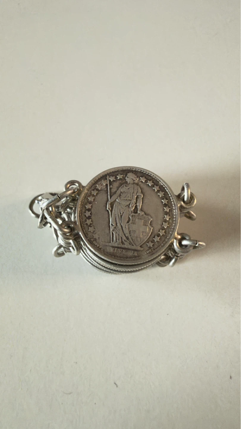 .835 SILVER 21grams total Swiss 1/2 Franc Coin Bracelet - photo 4