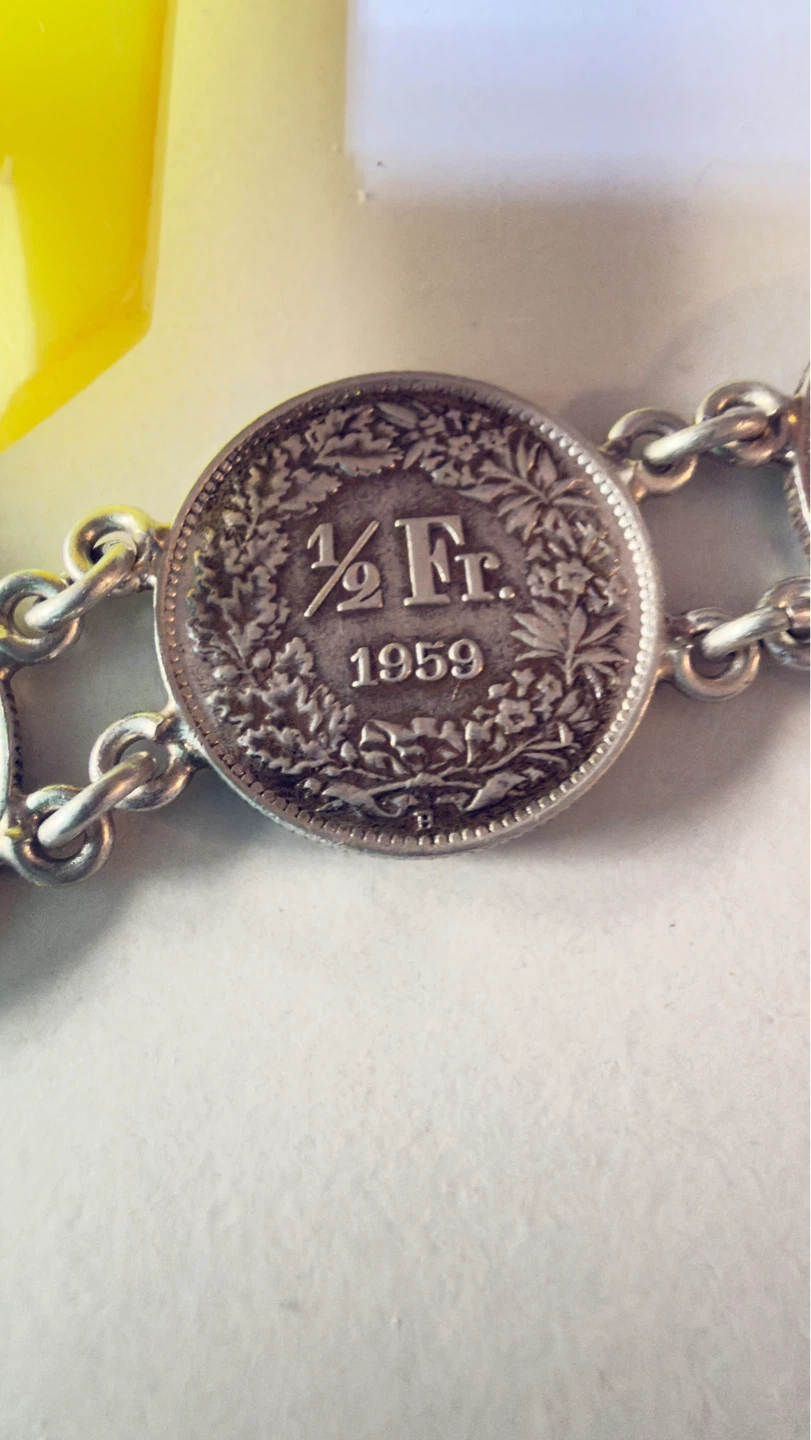 .835 SILVER 21grams total Swiss 1/2 Franc Coin Bracelet - photo 2