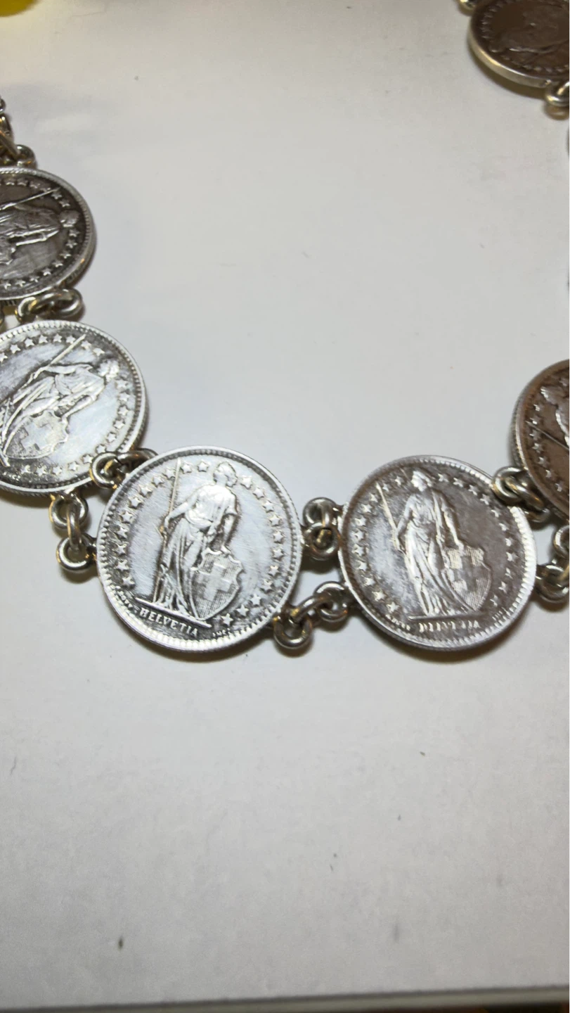 .835 SILVER 21grams total Swiss 1/2 Franc Coin Bracelet - photo 3
