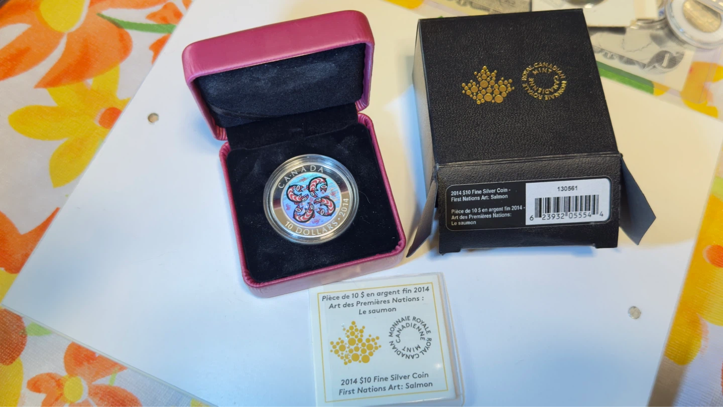 2014 $10 Fine Silver Coin First Nations Art: Salmon - photo 2