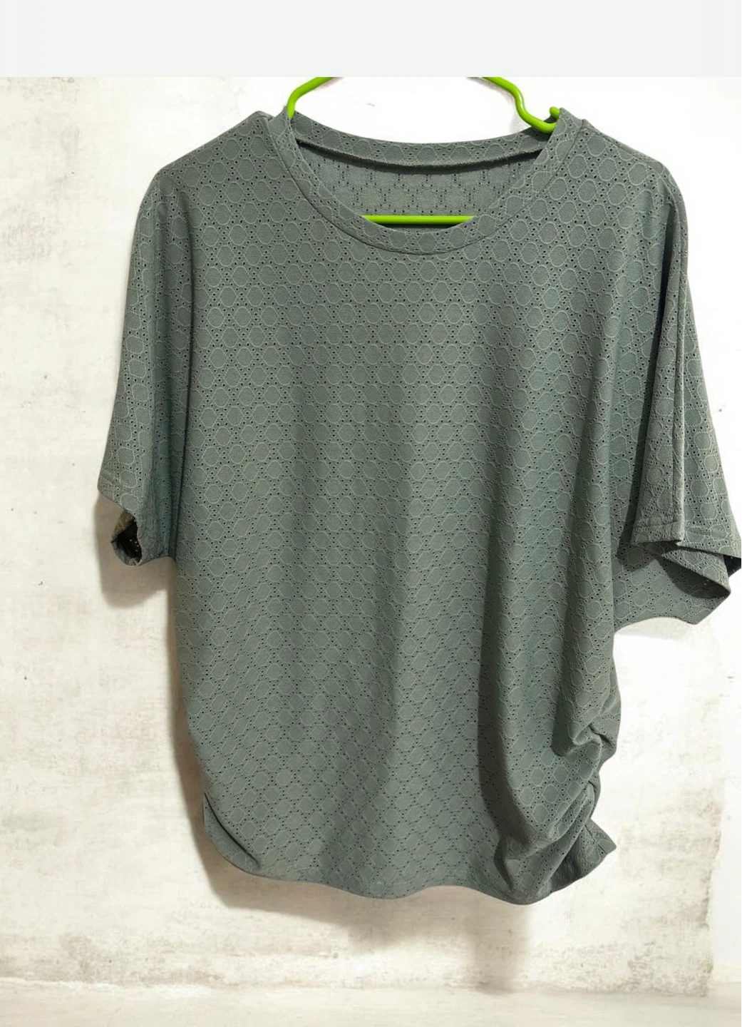Women's Green Textured Crew Neck T-Shirt XL