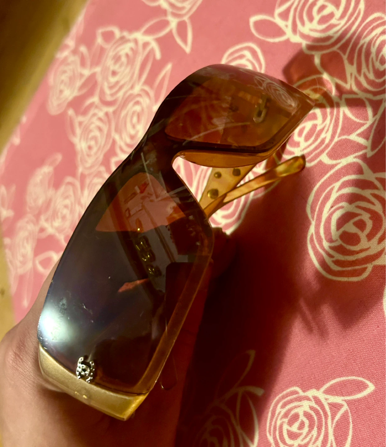 Vintage CHANEL Crystal CC Gold Shield Sunglasses