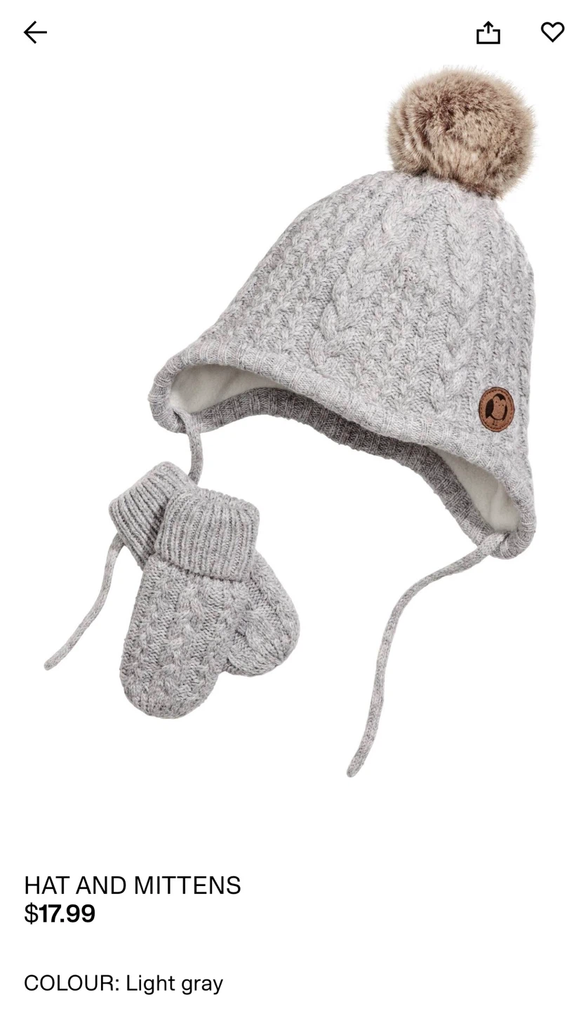 H&M Baby Hat and Mittens Set - Light Gray - 3-6 Months - photo 4