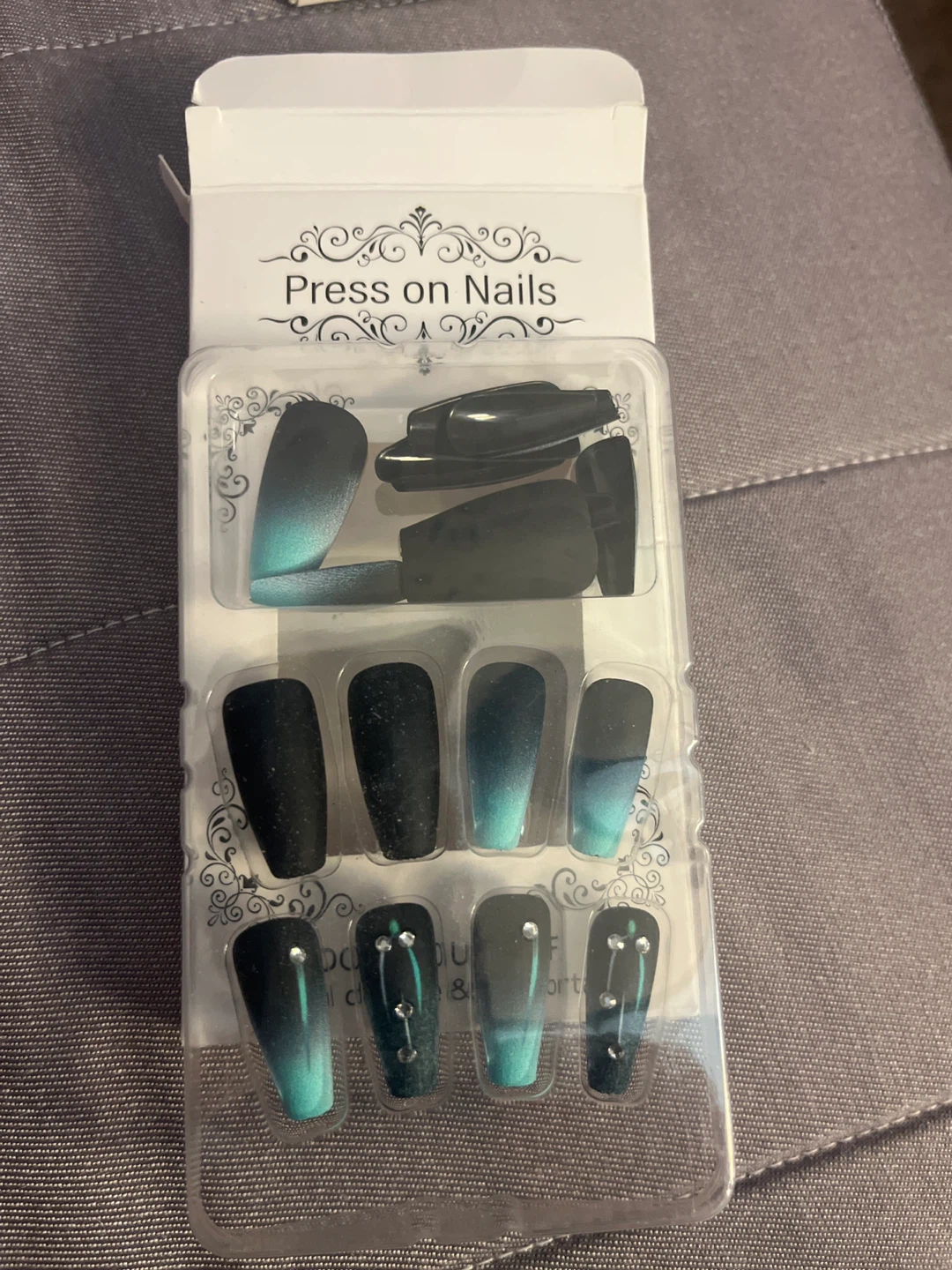 Press On Nails Black & Teal Ombre