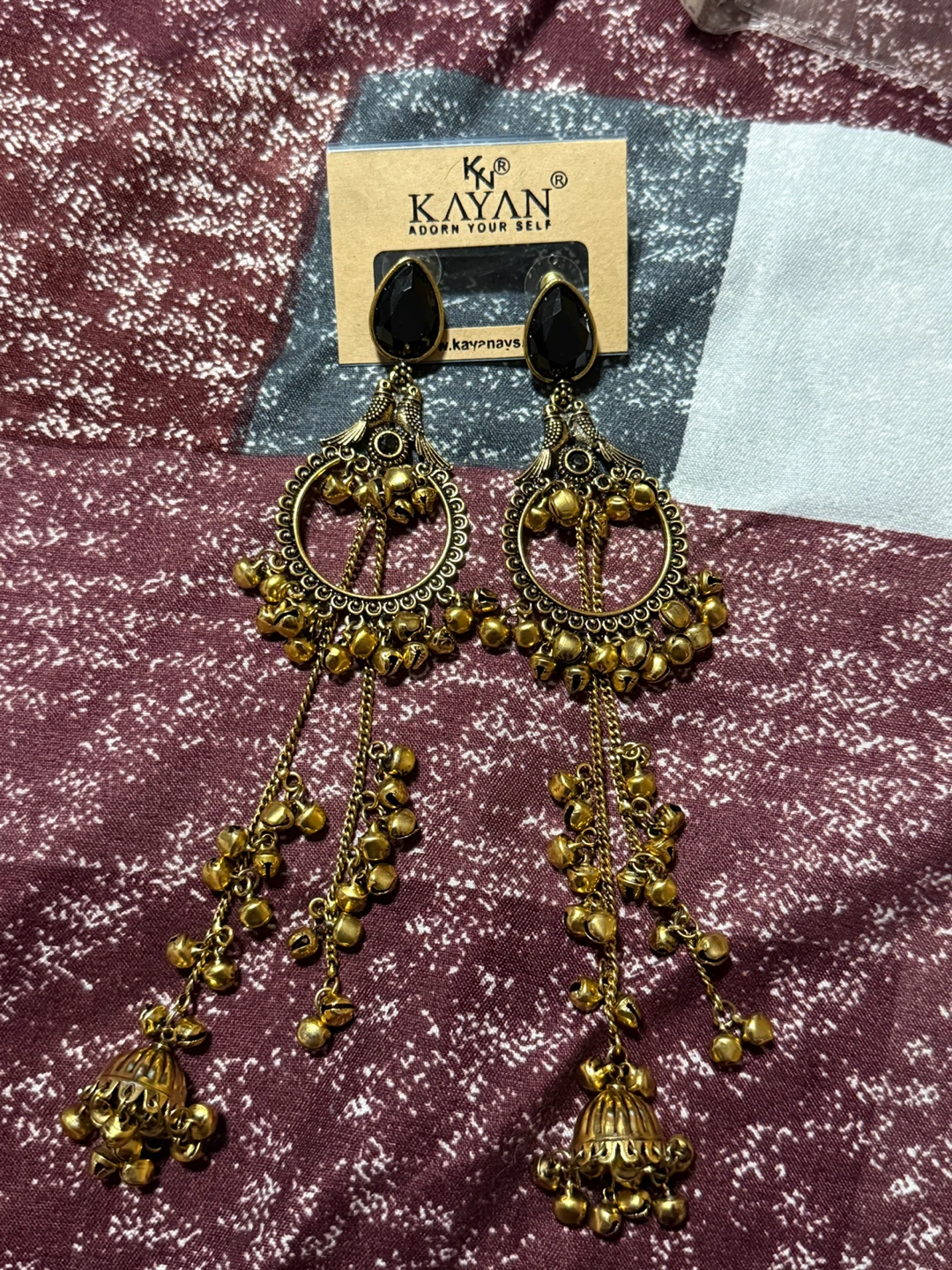 Kashmiri Jhumka Earrings with Black Stones
