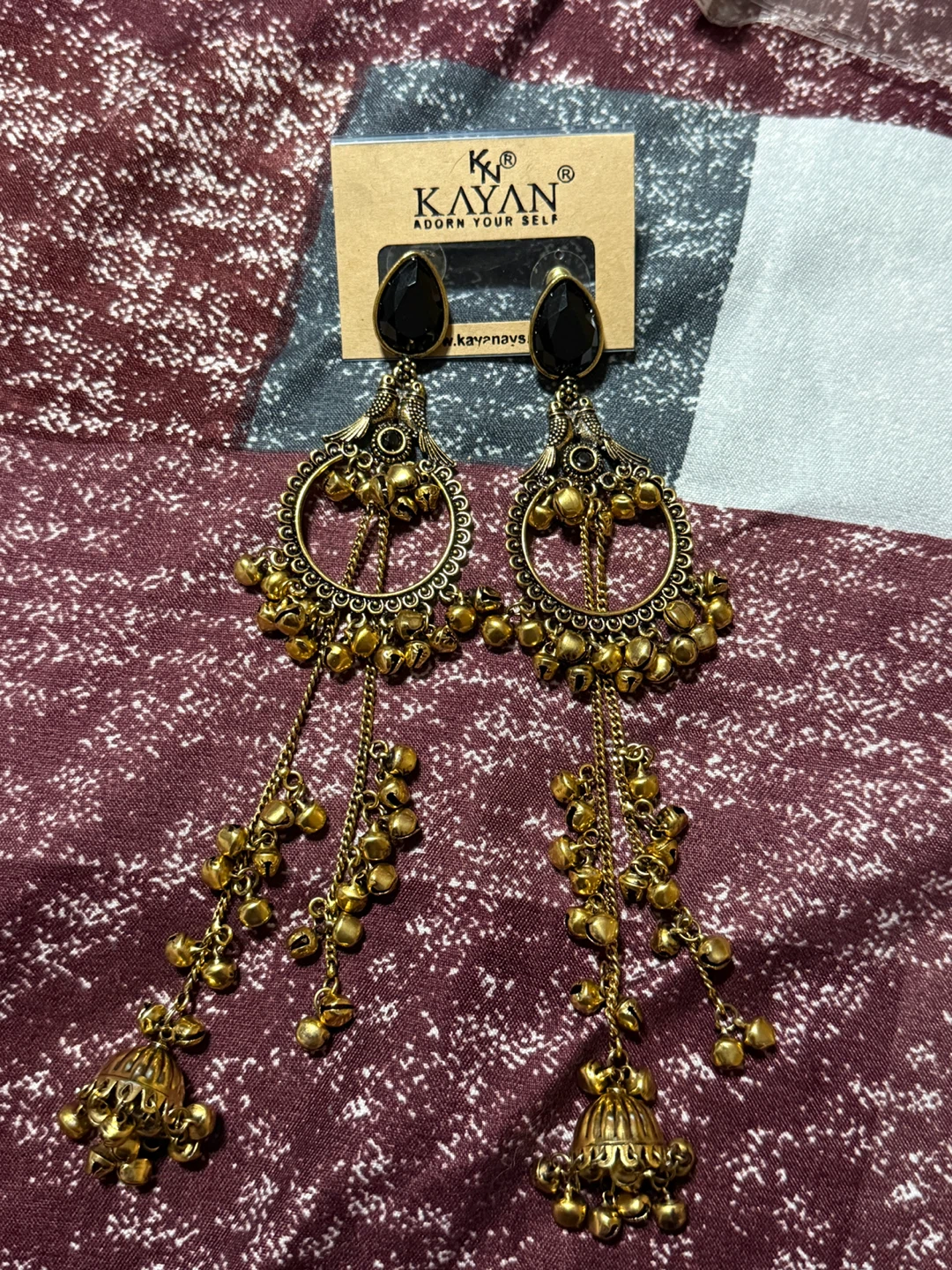 Kashmiri Jhumka Earrings with Black Stones - photo 2