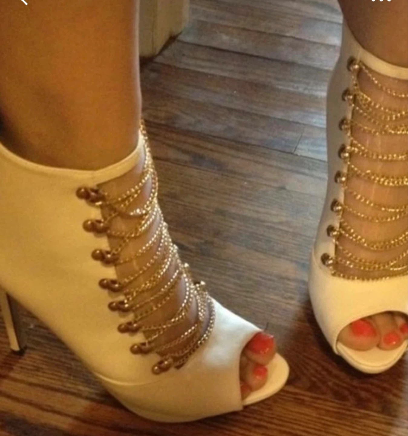 Cape Robbin White Chain Detail Open Toe Heels