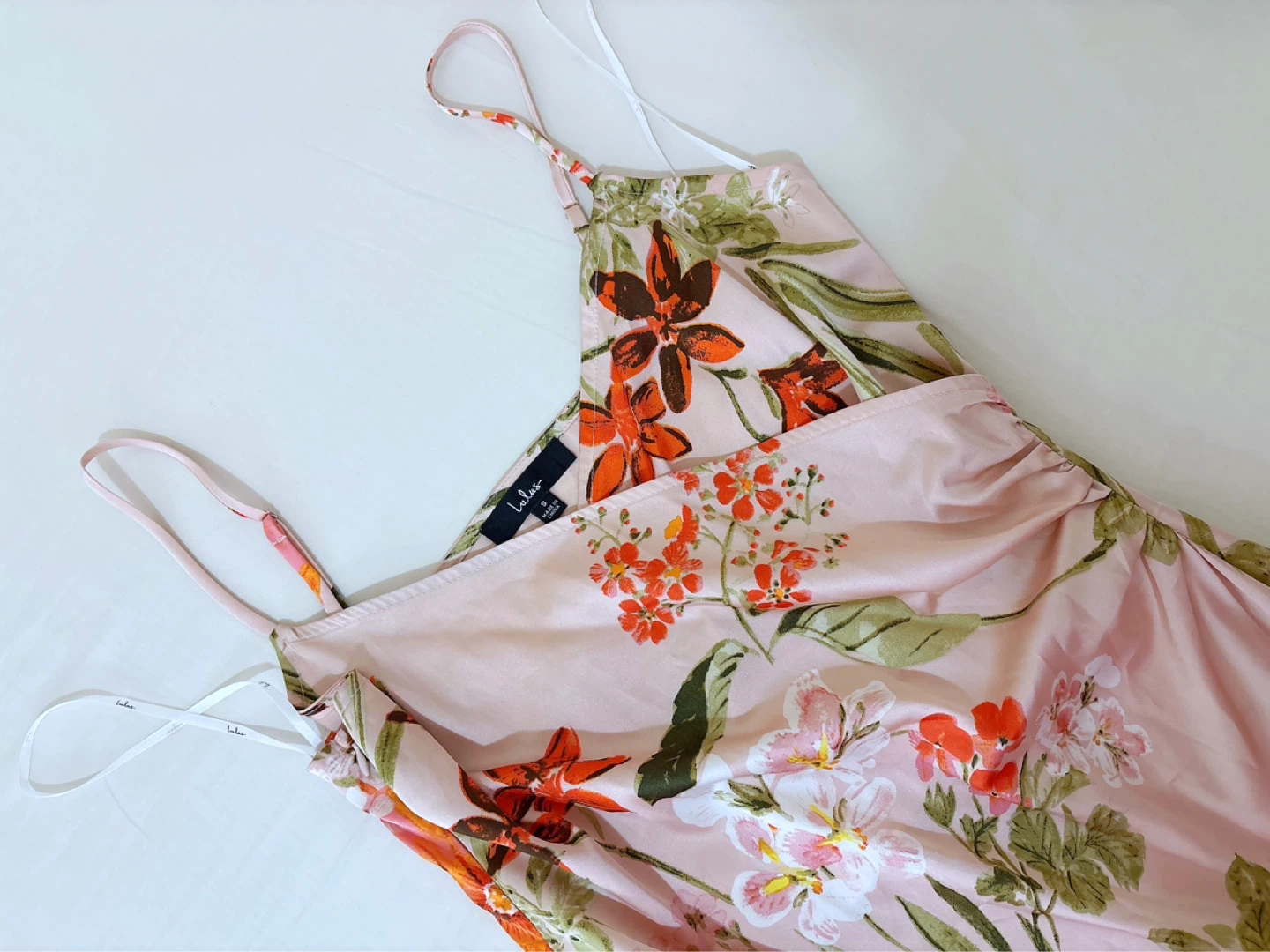 Pink Floral Print Satin Midi Dress