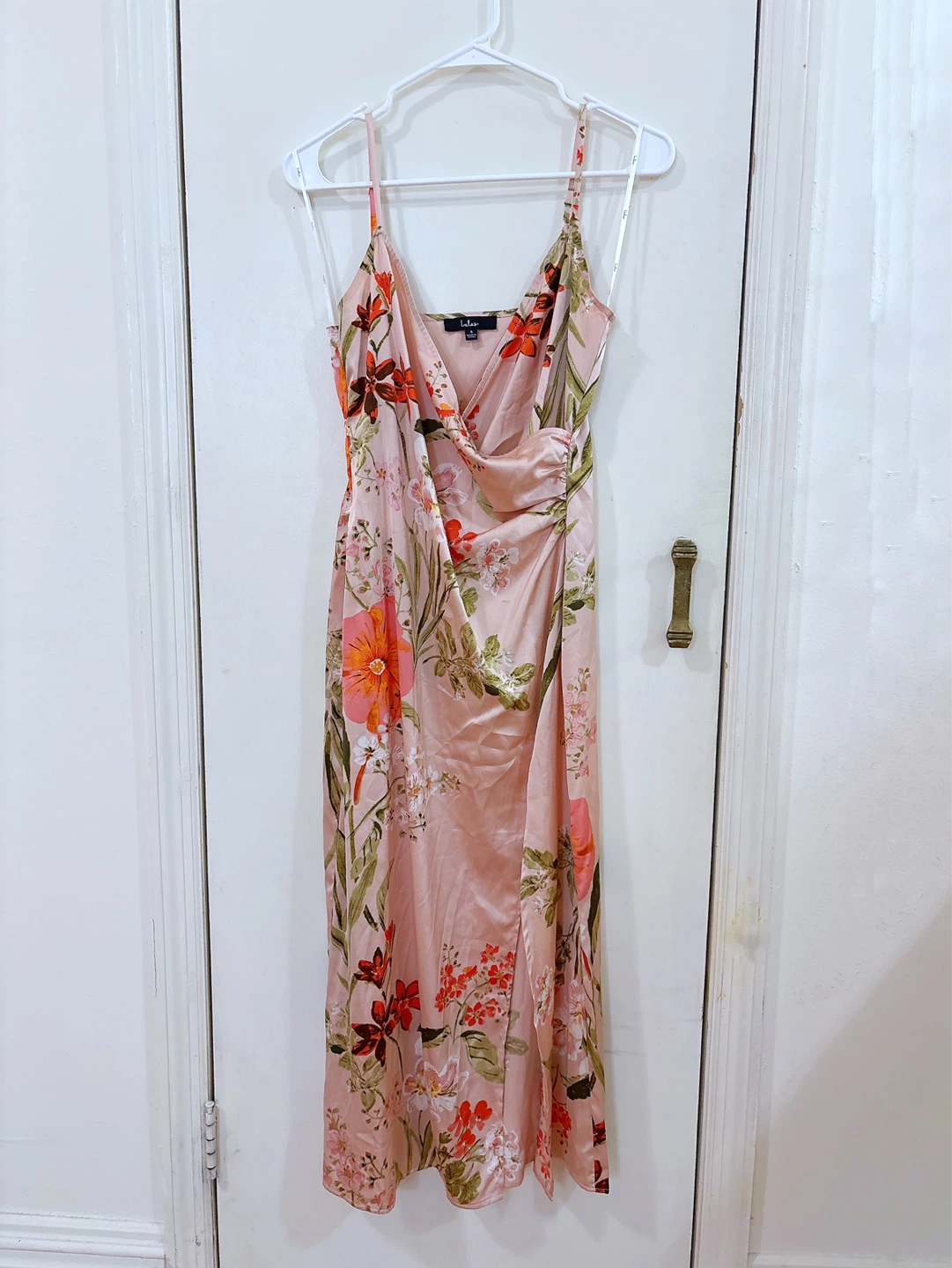 Pink Floral Print Satin Midi Dress - photo 2