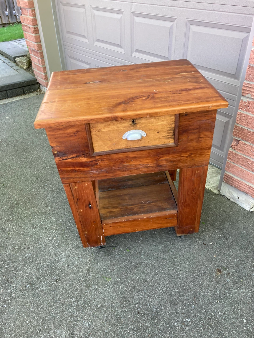 Wooden Kitchen Island with Drawer and Shelf
