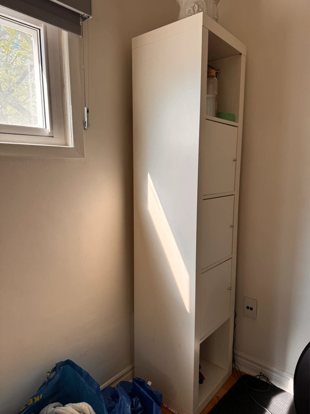 White IKEA Kallax 5x1 Shelf and 3 doors