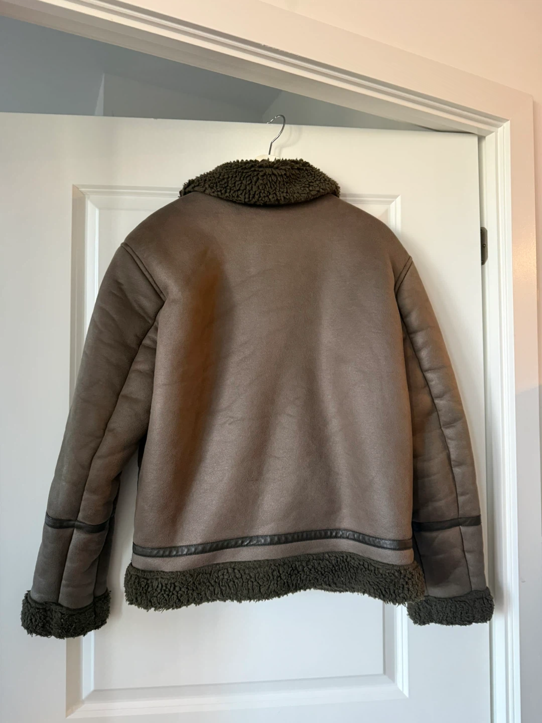 Zara Faux Leather Aviator Jacket - Brown - Medium - photo 2