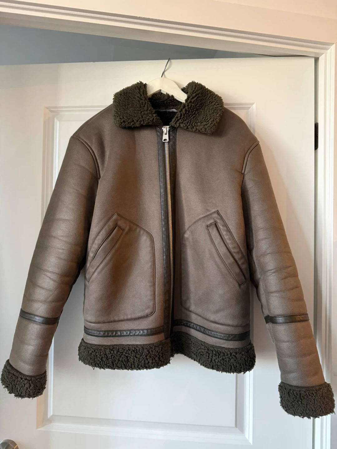 Zara Faux Leather Aviator Jacket - Brown - Medium