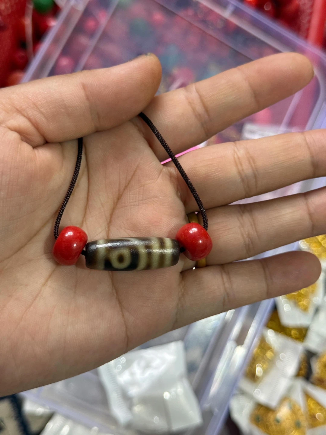 Taiwanese Dzi Bead Bracelet with Red Agate