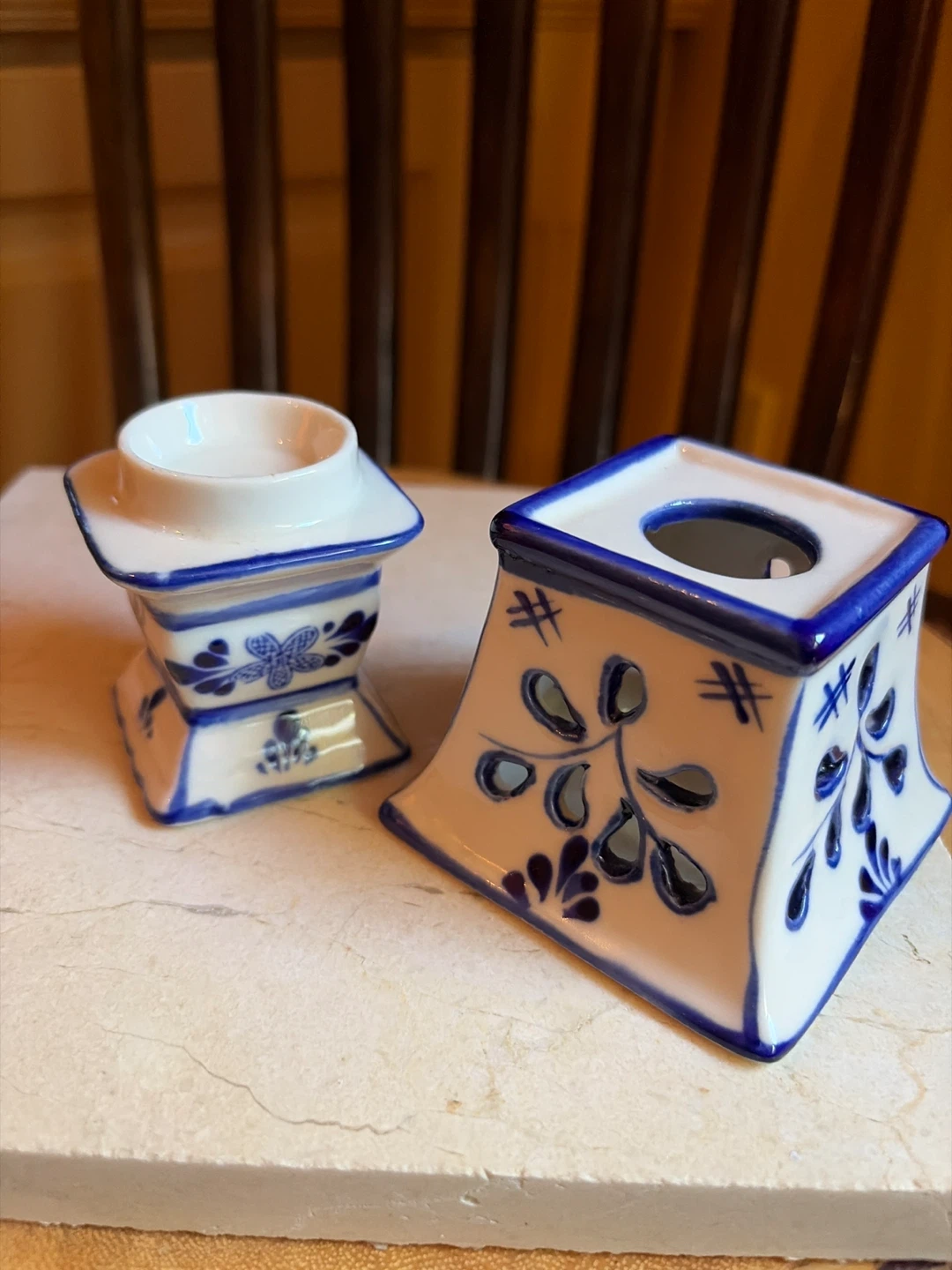 Blue and White Ceramic Tealight Holder - photo 3