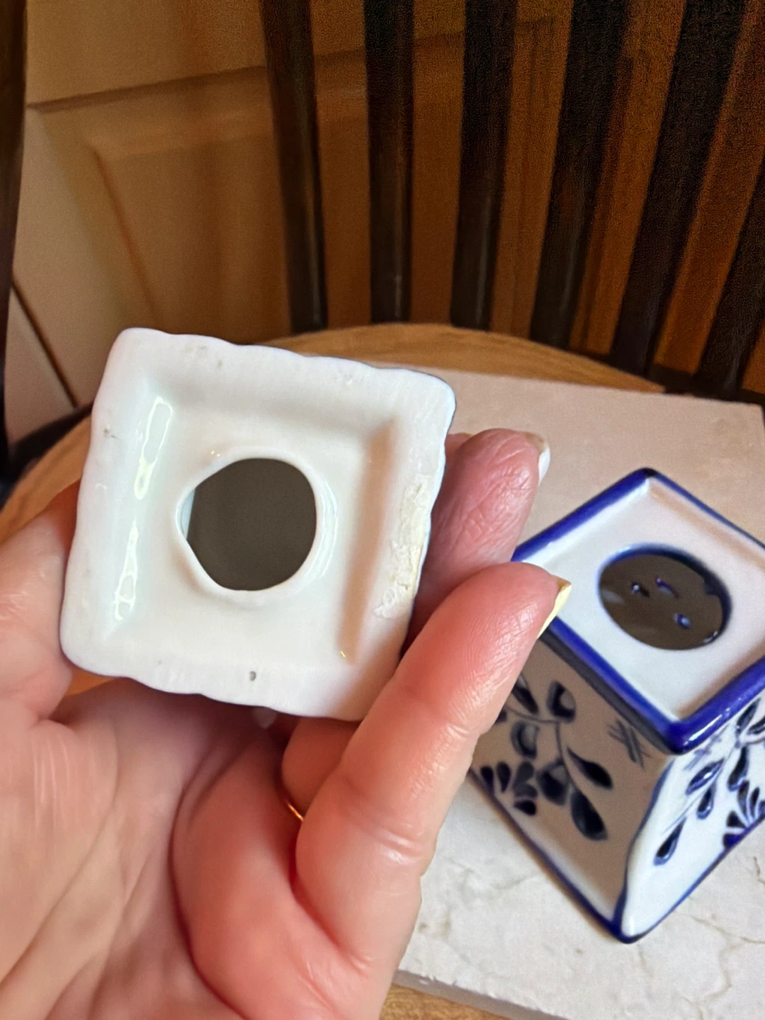 Blue and White Ceramic Tealight Holder - photo 4