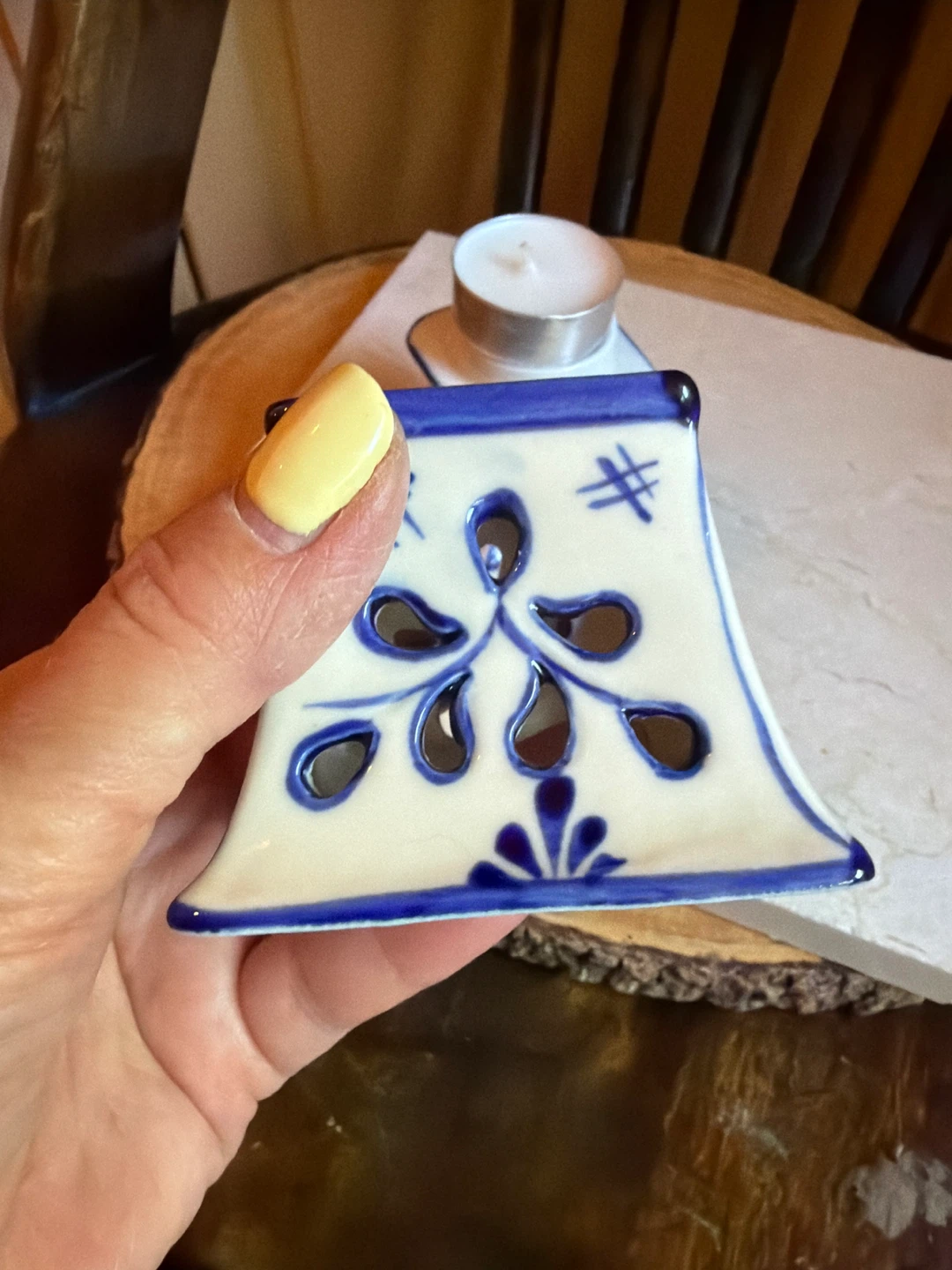 Blue and White Ceramic Tealight Holder - photo 5