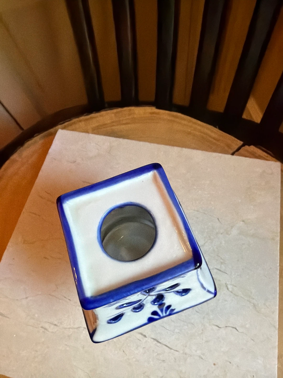 Blue and White Ceramic Tealight Holder - photo 2