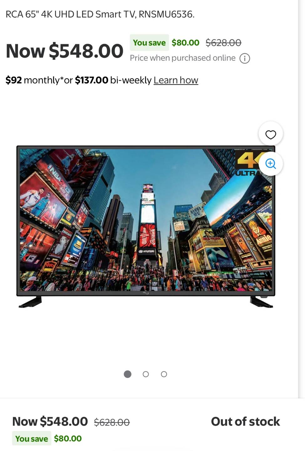 XL 65 inch RCA Smart Virtuoso TV + Wall Mount