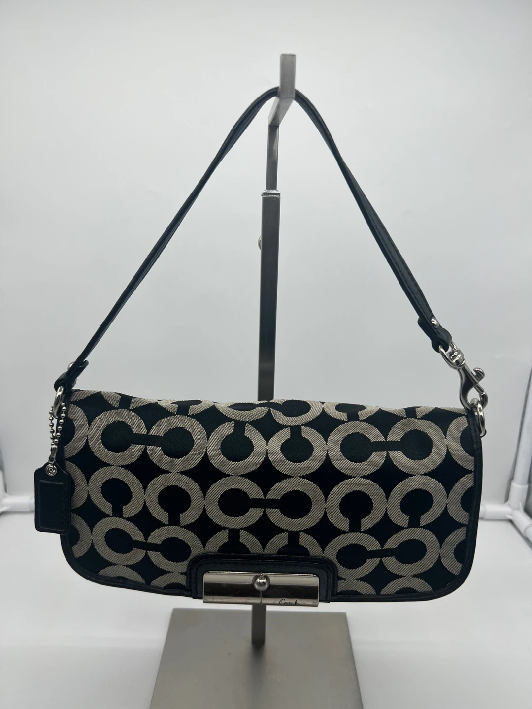 COACH Kristin Op Art Signature Black Gray Large Wristlet Pouch