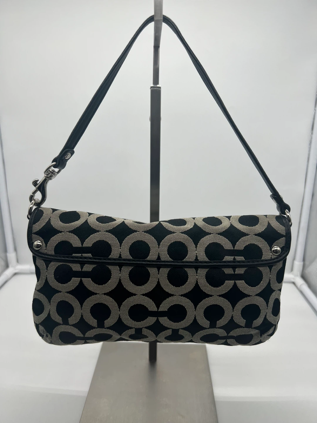 COACH Kristin Op Art Signature Black Gray Large Wristlet Pouch - photo 4