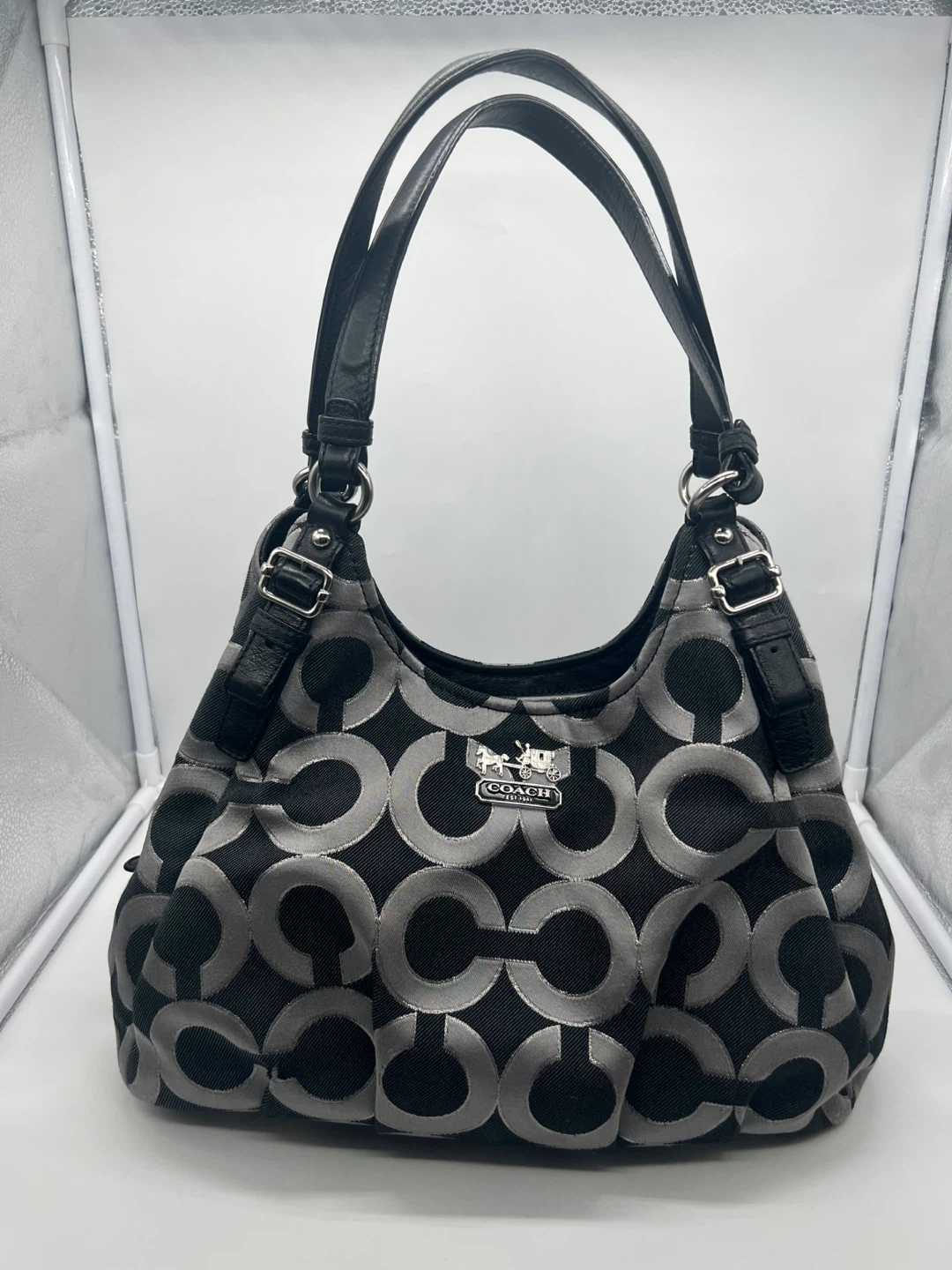 COACH 18765 Y2K Madison Op Art Maggie Gray Metallic Shoulder Bag