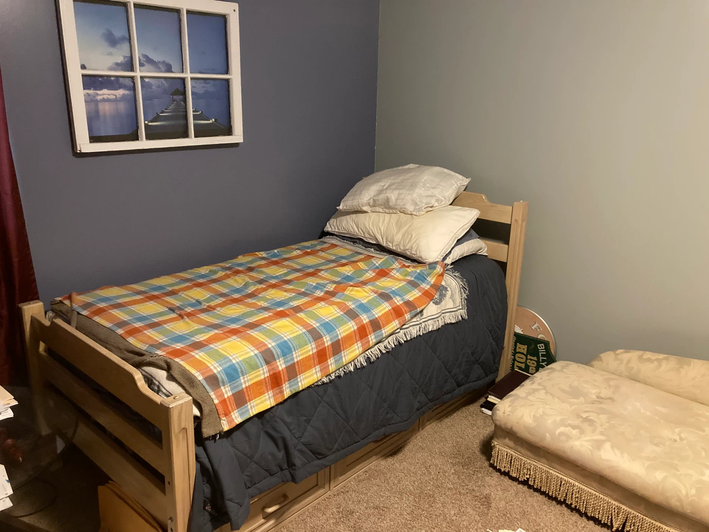 Twin Bed Frame with Drawers and Chaise Lounge Set