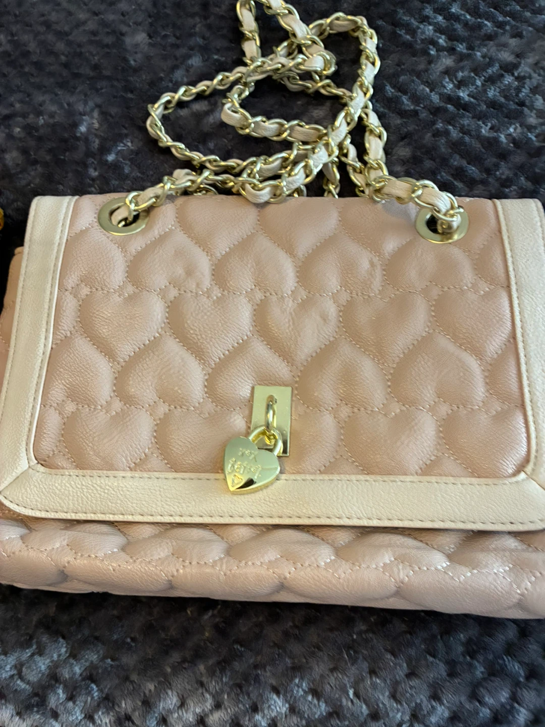Betsey Johnson Pink Quilted Heart Crossbody Bag